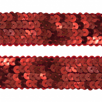 Тесьма с пайетками 3, шир. 20 мм/уп. 25+/-1 м, цвет красный - купить в Сарове. Цена: 778.19 руб.