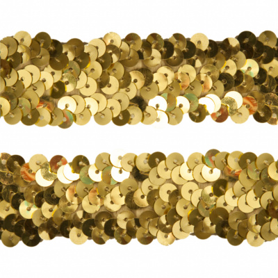 Тесьма с пайетками D16, шир. 30 мм/уп. 25+/-1 м, цвет золото - купить в Сарове. Цена: 1 087.39 руб.