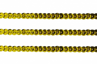 Пайетки "ОмТекс" на нитях, SILVER-BASE, 6 мм С / упак.73+/-1м, цв. А-1 - т.золото - купить в Сарове. Цена: 468.37 руб.
