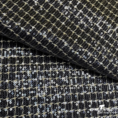 Ткань костюмная с пайетками, 100%полиэстр, 460+/-10 гр/м2, 150см #309 - цв. чёрный - купить в Сарове. Цена 1 203.93 руб.