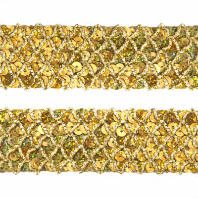 Тесьма с пайетками D16, шир. 35 мм/уп. 25+/-1 м, цвет золото - купить в Сарове. Цена: 1 281.60 руб.