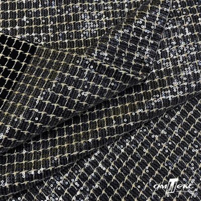 Ткань костюмная с пайетками, 100%полиэстр, 460+/-10 гр/м2, 150см #309 - цв. чёрный - купить в Сарове. Цена 1 203.93 руб.