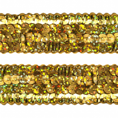 Тесьма с пайетками D16, шир. 20 мм/уп. 25+/-1 м, цвет золото - купить в Сарове. Цена: 778.19 руб.